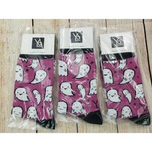 3 Pack Yo Sox Purple Women's Halloween Ghosts Crew Socks Size 6-10